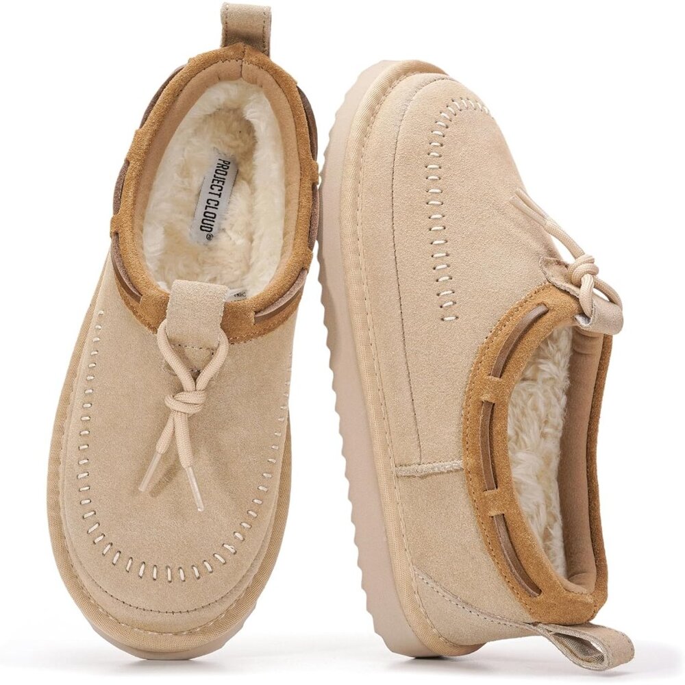 ⚡Women Sand Suede Leather Fleece Lining Memory Foam Cushion Slip On Slippers